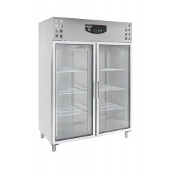 RÉFRIGÉRATEUR EN ACIER INOX 2 PORTES EN VERRE