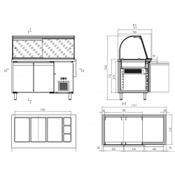 700 TABLE RÉFRIGÉRÉE AVEC VERRE 2 PORTES  3X 1/1 + 3X 1/6 GN RÉCIPIENT